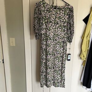 Floral Black and White Midi Dress